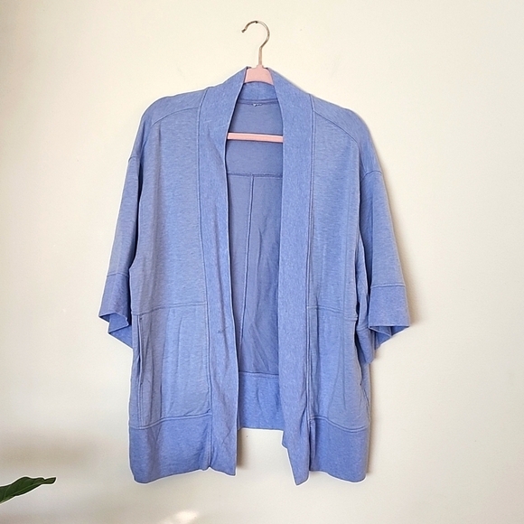 Athleta cornflower blue oversized cardigan sweater, short sleeve, women's S/M. - Picture 1 of 10